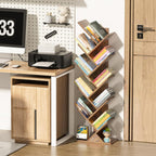 10 Tier Tree Book Shelf, Floor Standing Wood Bookshelf For Narrow Space, Storage Organizer Bookshelves For Books/Cds/Magazine, Bookcase With Shelves For Home Office, Living Room - Brown