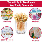 200 Pcs Cocktail Picks, Gold Plastic Ball Decor Skewer for Appetizers, Fruit, Kebabs, Mini Burger, Bamboo Skewers for Drinks, Handheld Toothpicks, Food Sticks Natural, Kitchen Gadget
