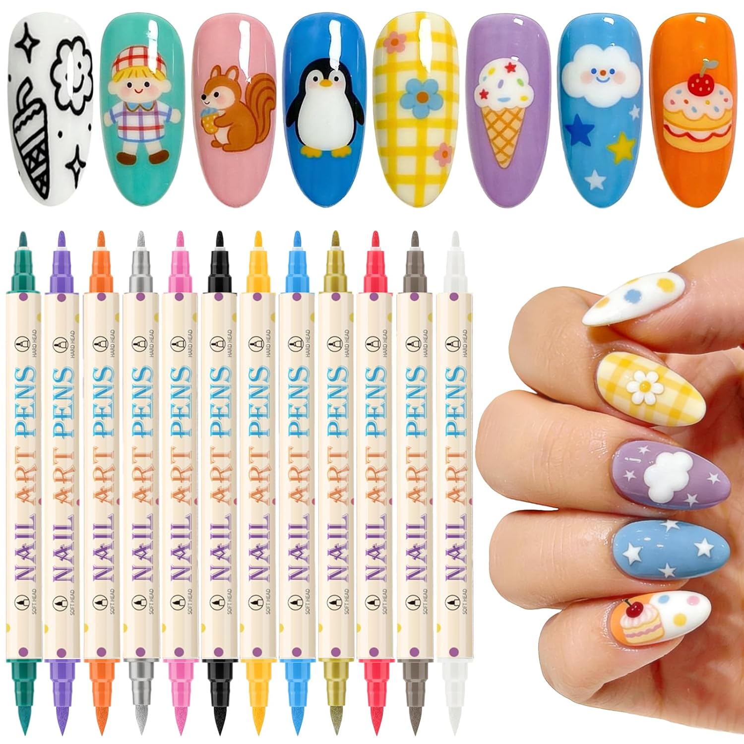 12 Colors Nail Art Pens Set, 3D Nail Polish Pens Quick-Drying Acrylic Paint Markers,For Nail Art Drawing Painting Nail Point Dotting Liner Pen, Nail Design Kit Manicure Tools Home & Salon DIY