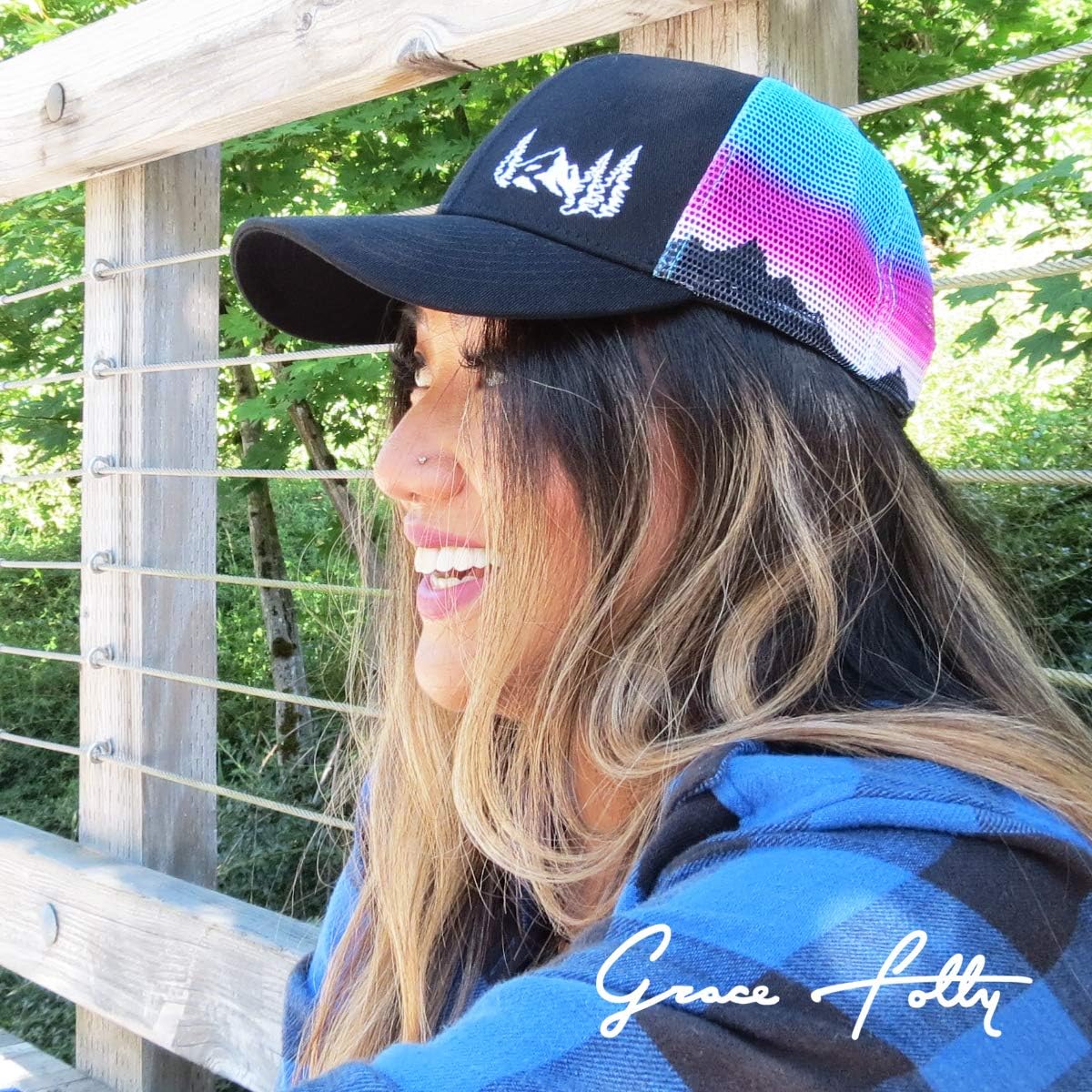 Grace Folly Beach Trucker Hats for Women- Snapback Baseball Cap for Summer Mountain Mesh Print