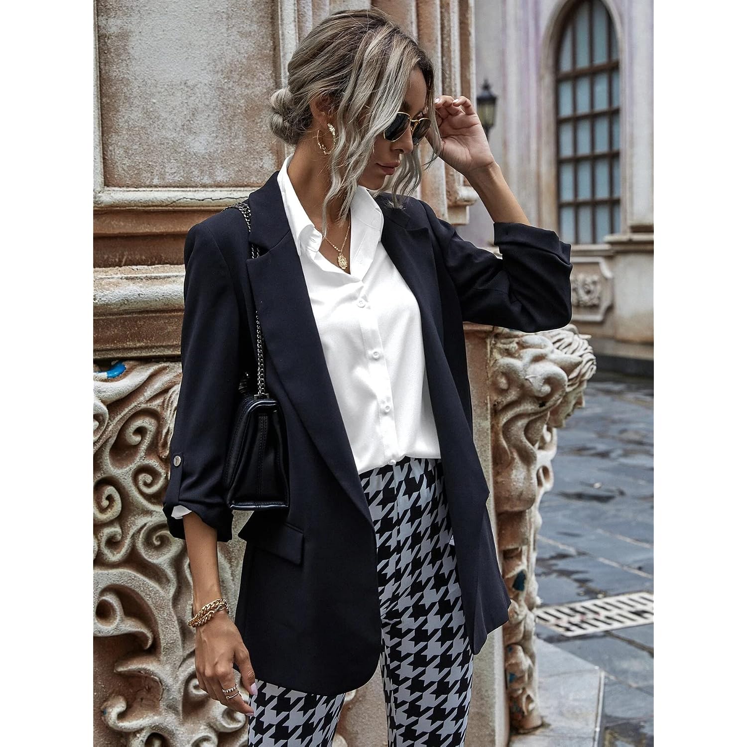 Hotouch Women Oversized Button Down Shirts Office Drop Shoulder Blouse Long Sleeve Boyfriend Dress Shirt With Pockets