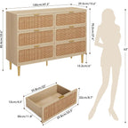 Garveehome Rattan 6 Drawer Dresser For Bedroom, Large Double Dresser With Deep Drawers, Wooden Chest Of Drawers For Closet With Wide Top, For Living Room, Hallway, Kids Room, Natural