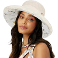 Women Summer Sun Hat Floral Beach Hat Wide Brim UV Protection Packable Bucket Cap for Vacation Travel Beige