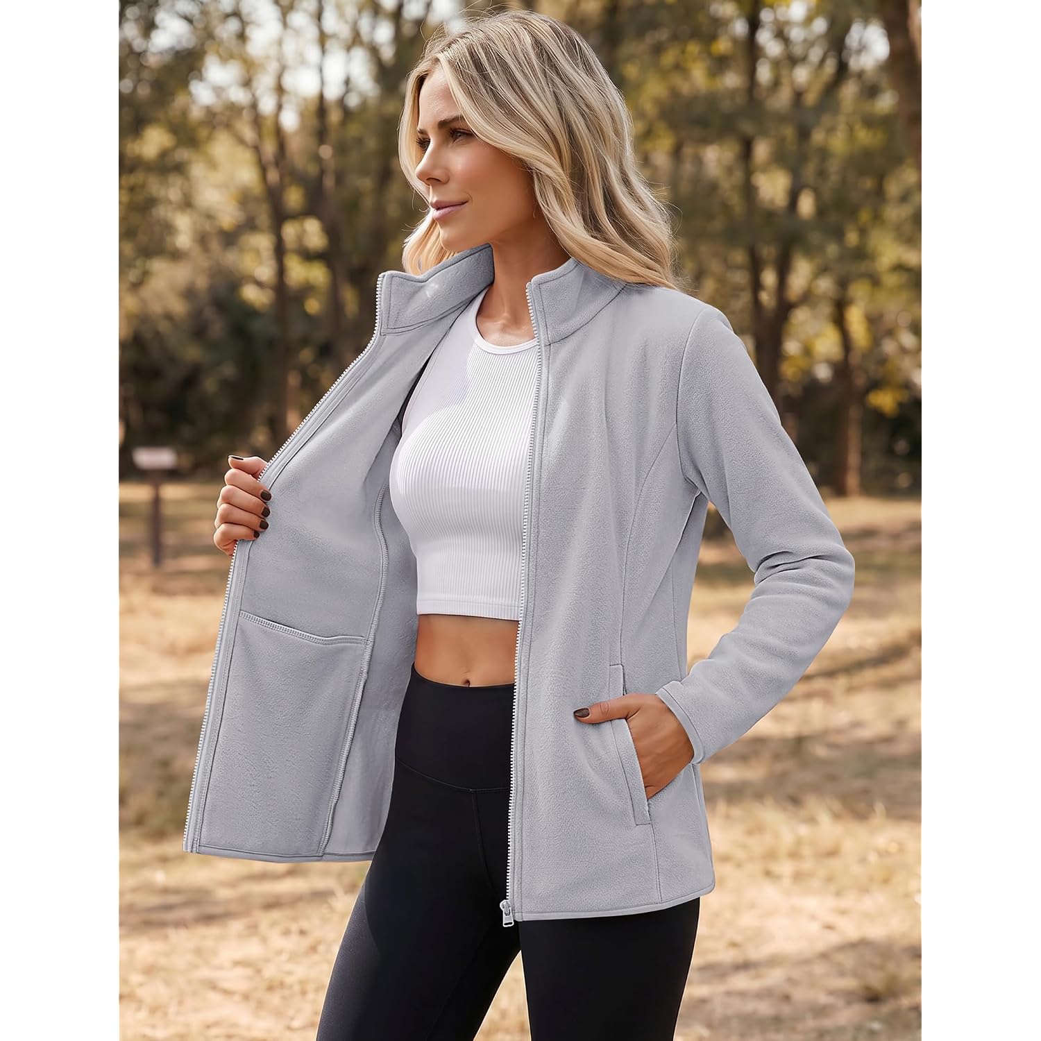 Zeagoo Fleece Jacket For Women Lightweight Full Zip Up Coat With Pockets | Long Sleeve Fleece Jackets Fall Outwear Outfits Hiking Athletic Clothes Warm Winter Clothes