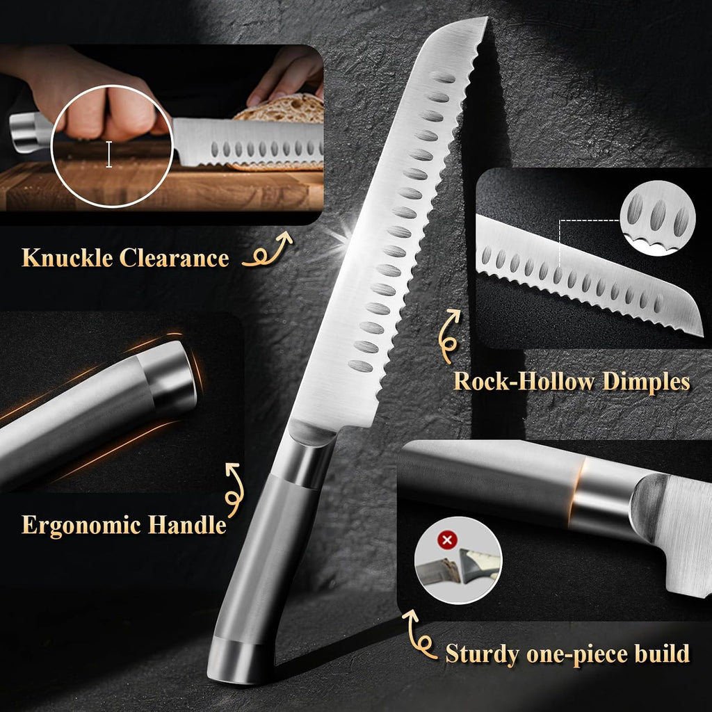 2 Pack Sourdough Bread Knife For Homemade Bread, Serrated Bread Cutter Ergo-Safe Engineering Anti-Stick Bread Bow Knife For Sourdough, Baguettes, Cakes