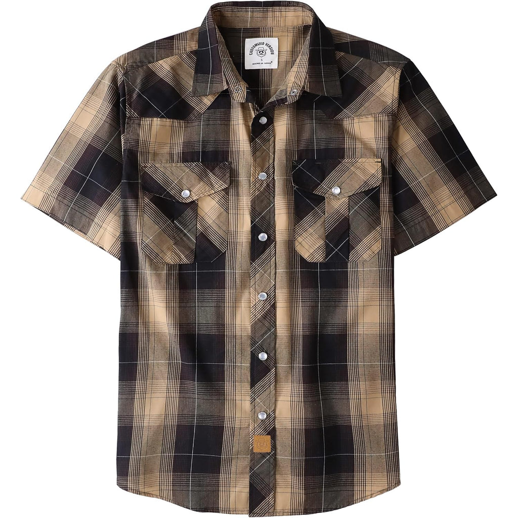 Dubinik® Western Shirts For Men Short Sleeve Plaid Pearl Snap Shirts For Men Button Up Shirt Cowboy Casual Work Shirt