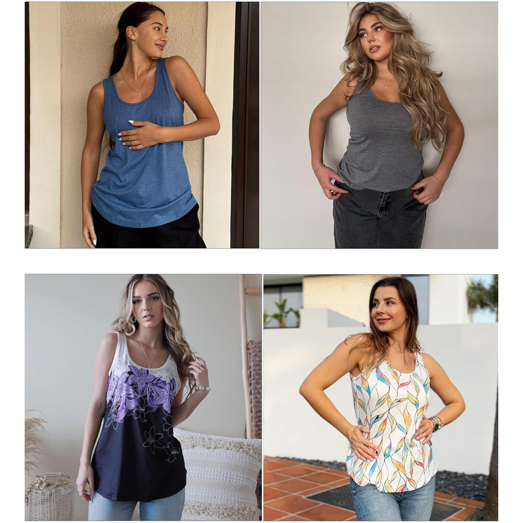 Womens Tank Tops Flowy Loose Fit Scoop Neck Casual Summer Tops Curvy Hem