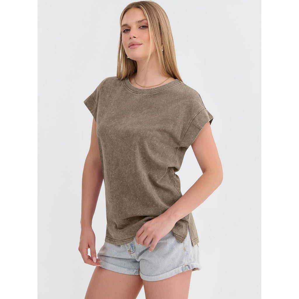 ANRABESS Womens Acid Washed T-Shirt Cap Sleeve Vintage Casual Crew Neck Tops Summer Basic Tee 2026 Fashion Clothing