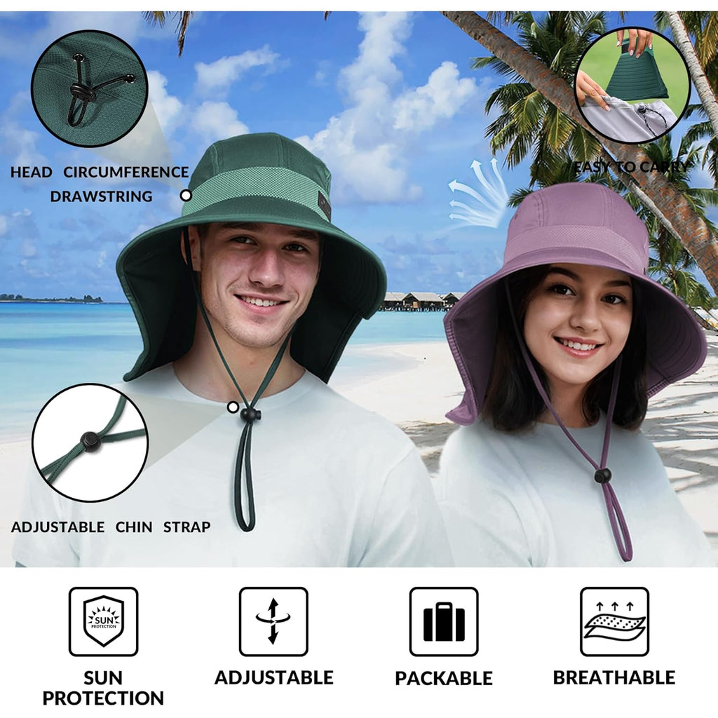 Sukeen Cooling Sun Hat for Men Women UPF50+ Wide Brim Fishing Hat with Neck Flap Adjustable Foldable Bucket Hat for Hiking