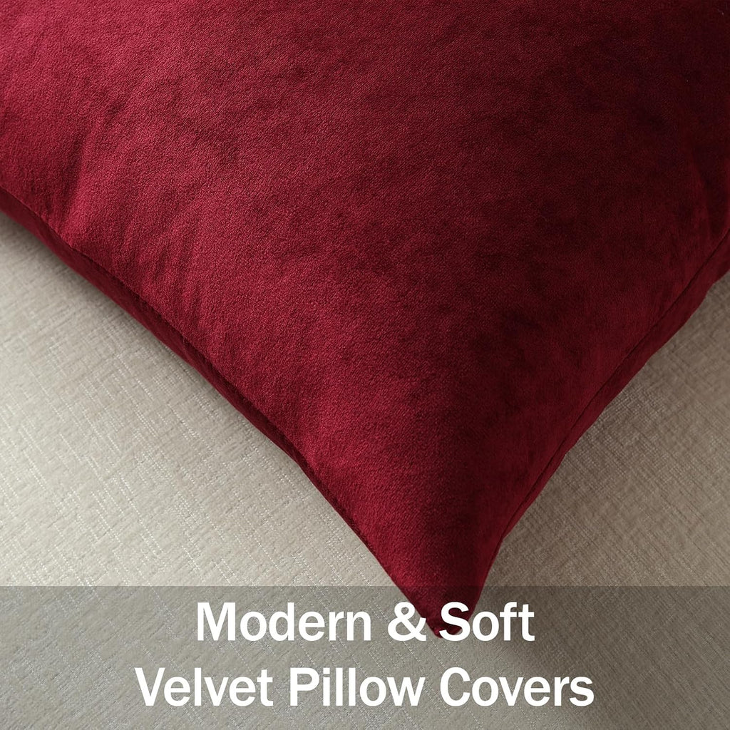 Throw Pillow Covers 18X18 Wine Red: Pack Of 2 Cozy Soft Velvet Square Modern Luxury Decorative Throw Pillow Cases For Christmas Sofa Couch Living Room Bed Home Decor