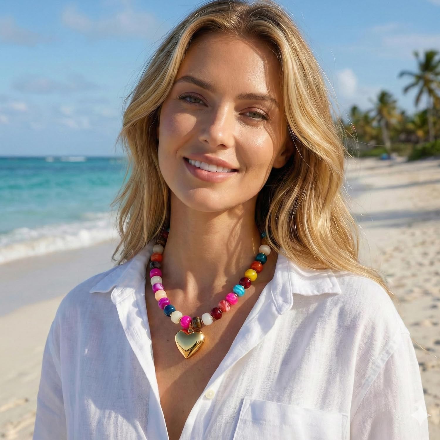 WOWORAMA Chunky Heart Necklaces for Women Colorful Resin Beaded Choker Necklace Gold Puffy Heart Statement Necklace Trendy Acrylic Choker Jewelry