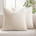 Miulee Decorative Corduroy Throw Pillow Covers Set Of 2 18X18 Cream White | Soft Solid Striped Textured Cushion Cases For Couch Chair Sofa Bed Living Room Boho Square Pillowcases For Home Decor