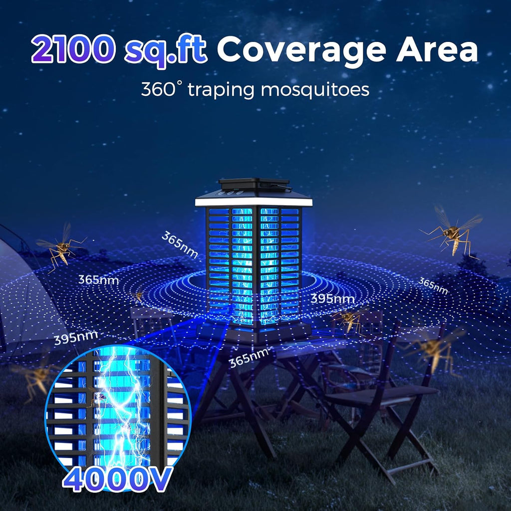 Bug Zapper Outdoor, 2026 Upgraded 3 In 1 Rechargeable Bug Zapper With 5000Mah Battery & Led Night Light, 4000V Cordless Waterproof Mosquito Zapper For Outside,Patio,Backyard,Garden Black