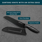 Home Hero 7-Inch Santoku Knife With Sheath 2 Pcs - Non-Stick Chopping Knife, High Carbon Stainless Steel Kitchen Knife With Cover, Ergonomic Handle, Razor-Sharp Vegetable Cutting Knife (Black)
