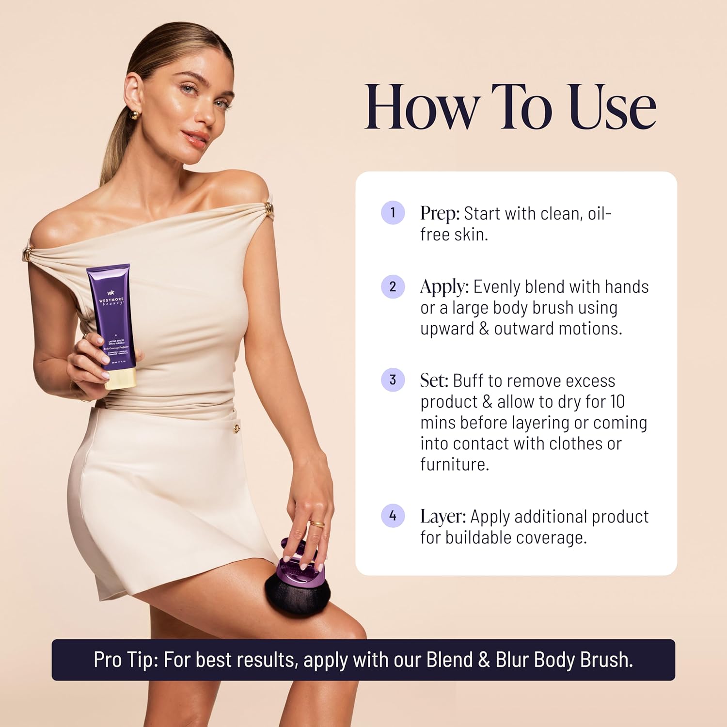 Westmore Beauty Body Coverage Perfector x Blend & Blur Body Brush Kabuki Brush - Waterproof Leg & Body Makeup - Tattoo Cover Up Makeup - 7 Oz Deep Radiance