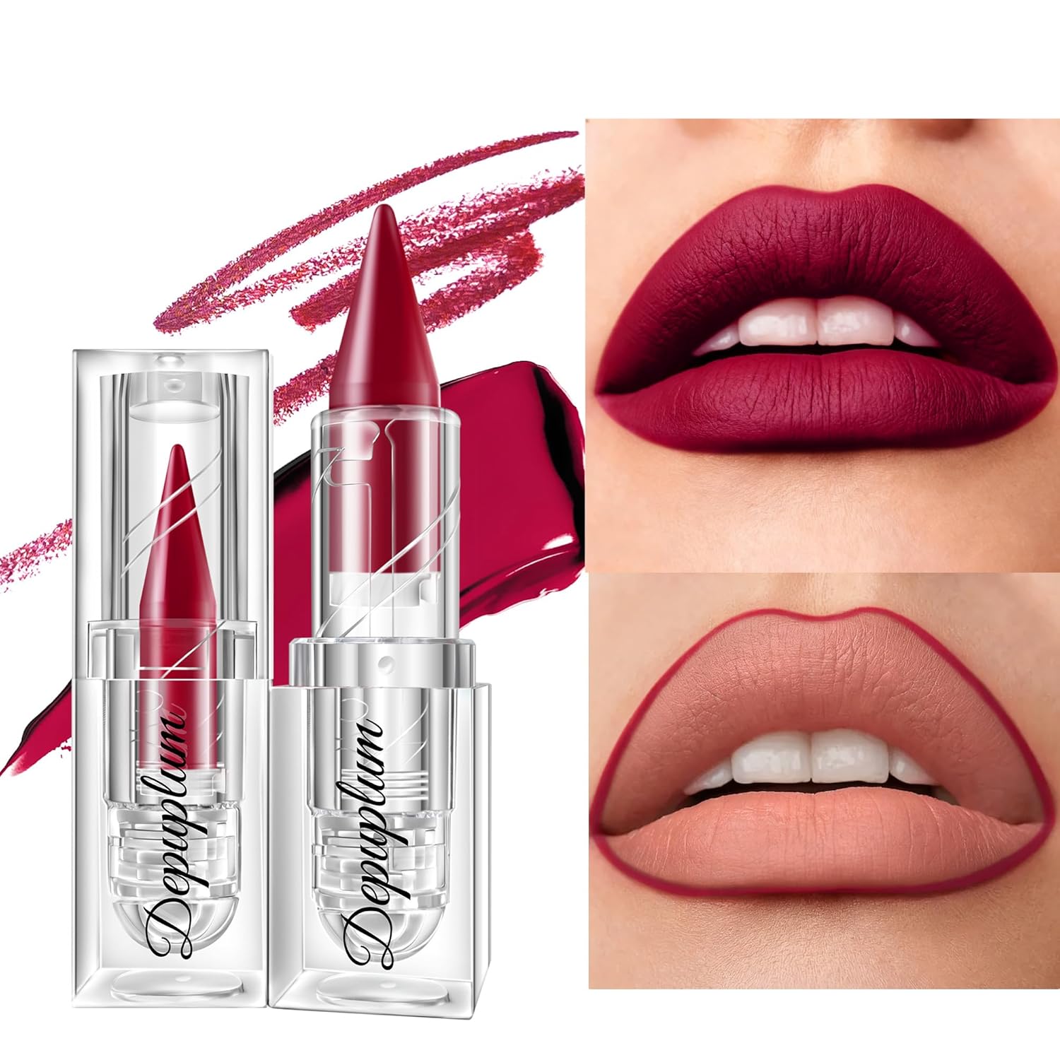 Depuplum Burgundy Lipstick Gradient Matte Lipsticks Lip Liner Combo Set for Women Waterproof Long Lasting Lip Stick Pencil Cream Lip Liner and Lipstick Combo for Mothers Day, E4