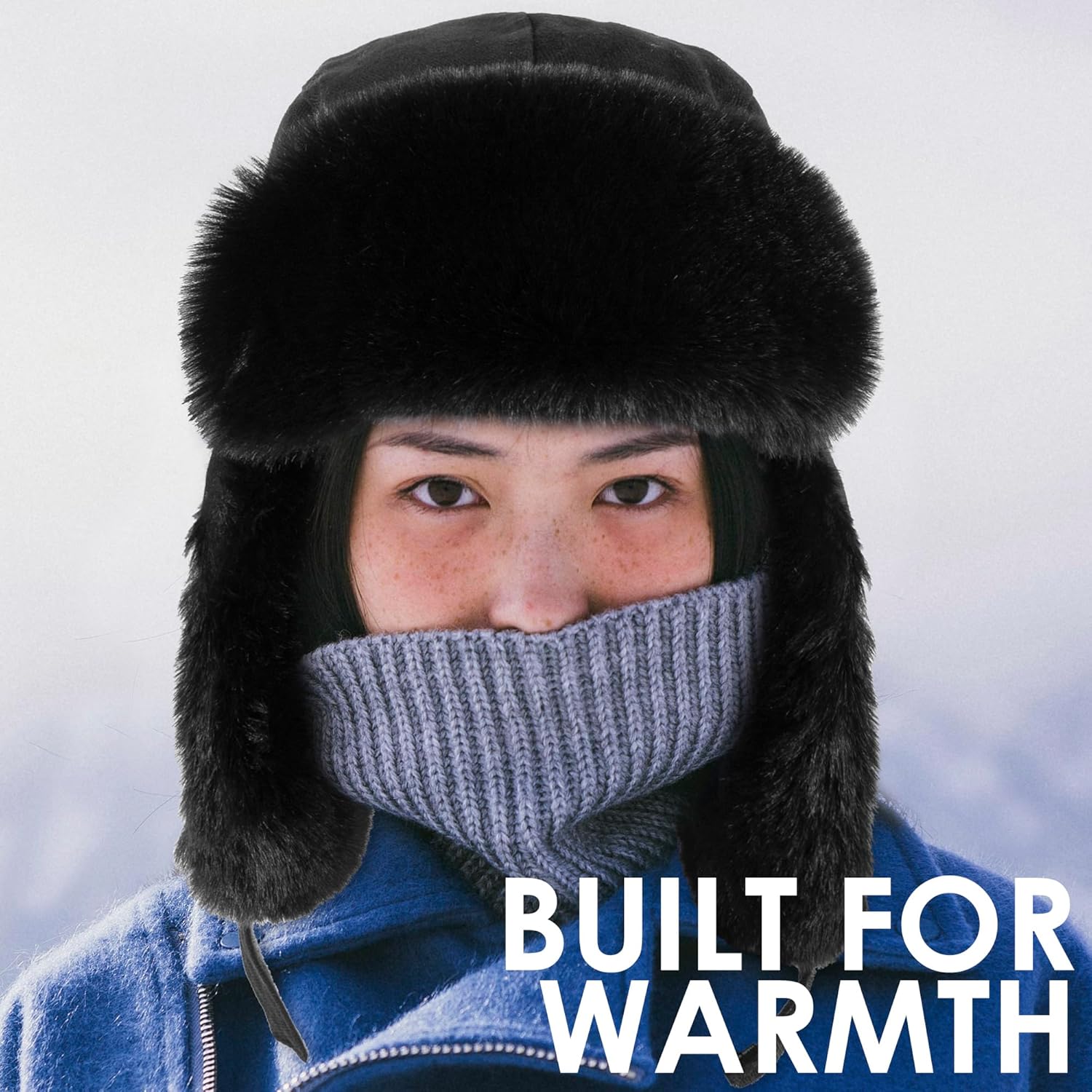 Trapper Hat Warm Windproof Winter Trooper Hats with Earflaps Faux Fur Hunting Hat for Women Men