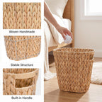 Iegrow 2 Pack Wicker Trash Can, Wicker Waste Basket For Bathroom, Woven Water Hyacinth Wicker Boho Garbage Can Built-In Handles For Bedroom, Office, Decor Home, Kitchen, Living Room (Oval)