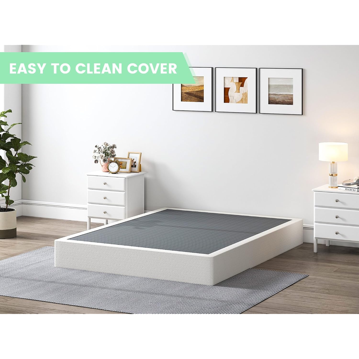 9 Inch High Profile Box Spring, Sturdy Metal Frame Mattress Foundation, Easy Assembly, Quiet & Noise-Free, Queen Size