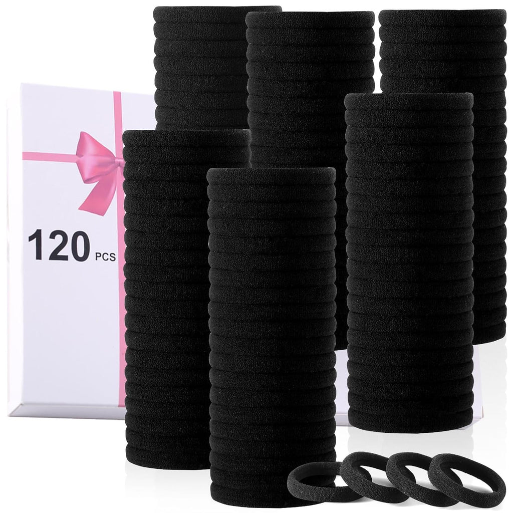 Luseren 120Pcs Black Hair Ties For Thick Hair – Seamless No Damage Elastic Ponytail Holders, Black Hair Band,Bulk Nylon Hair Elastics For Women