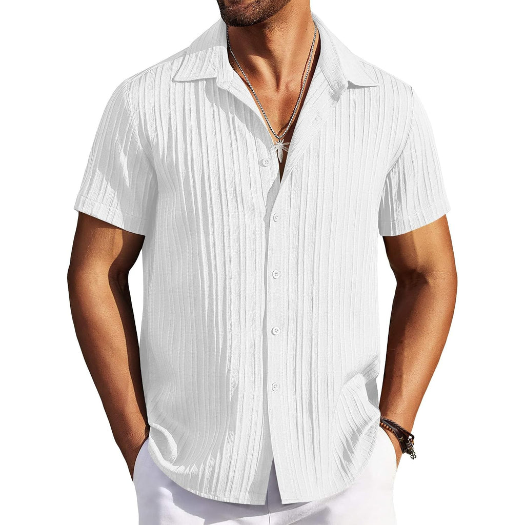 Coofandy Men'S Casual Button Down Shirts Short Sleeve Textured Summer Beach Shirts