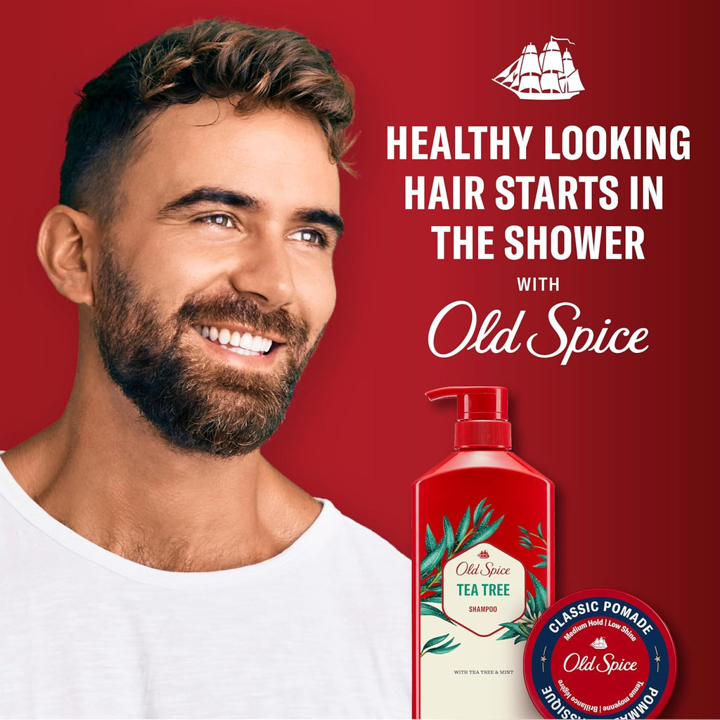Old Spice Mens Tea Tree Shampoo, For All Hair Types, Healthier, Fuller, More Moisturized Looking Hair, 21.9 Fl Oz Each, Twin Pack
