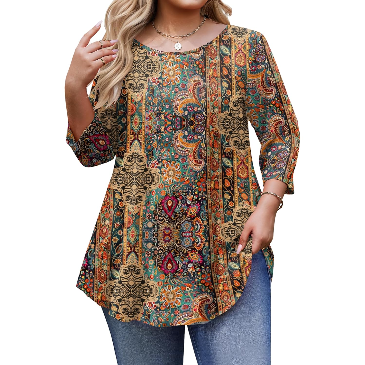IN'VOLAND Plus Size Tops for Women 3/4 Sleeve Loose Shirts to Wear with Leggings Summer Fall 2025 Clothes