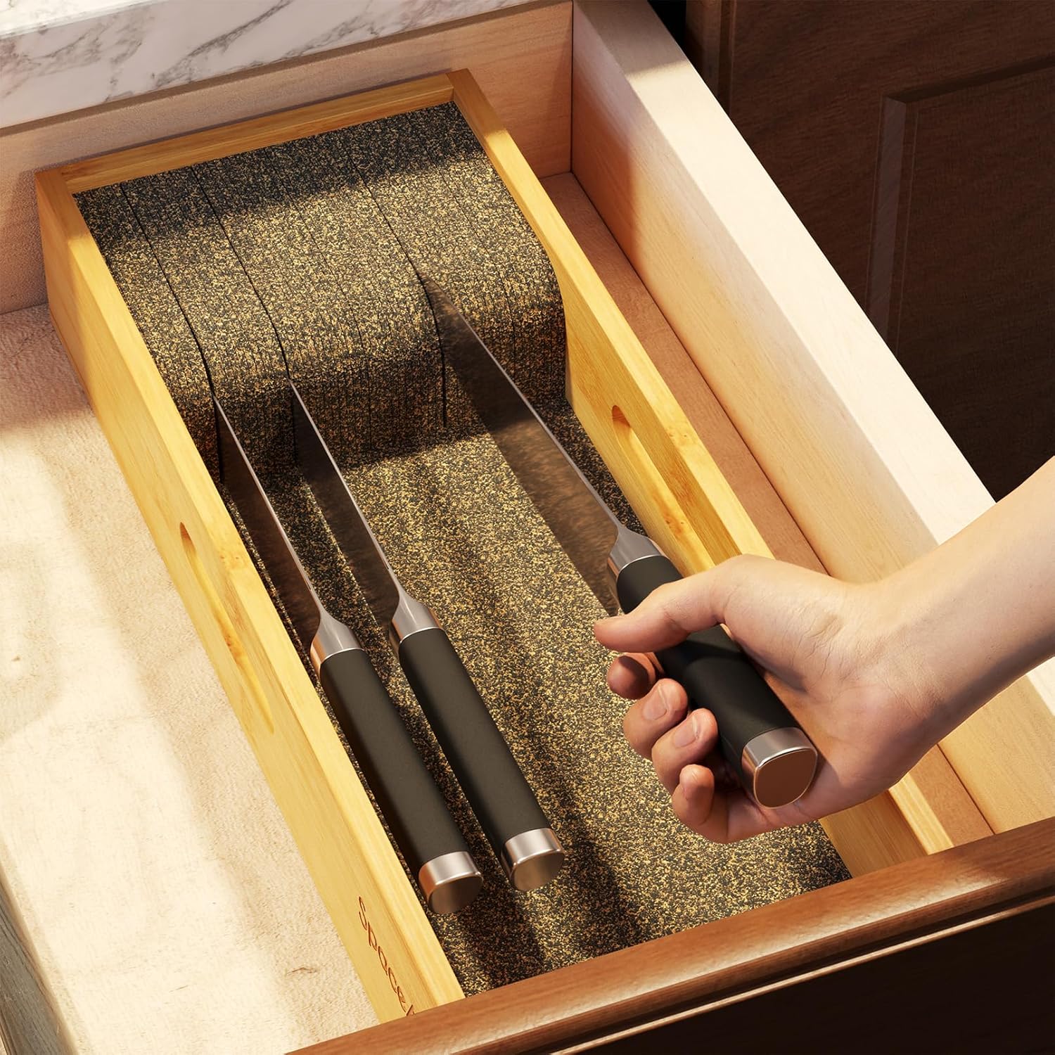 SpaceAid Knife Drawer Organizer Bamboo Insert Dock, Kitchen Steak Knives Holder Organizers Block for Drawer in Storage Organization (Small)