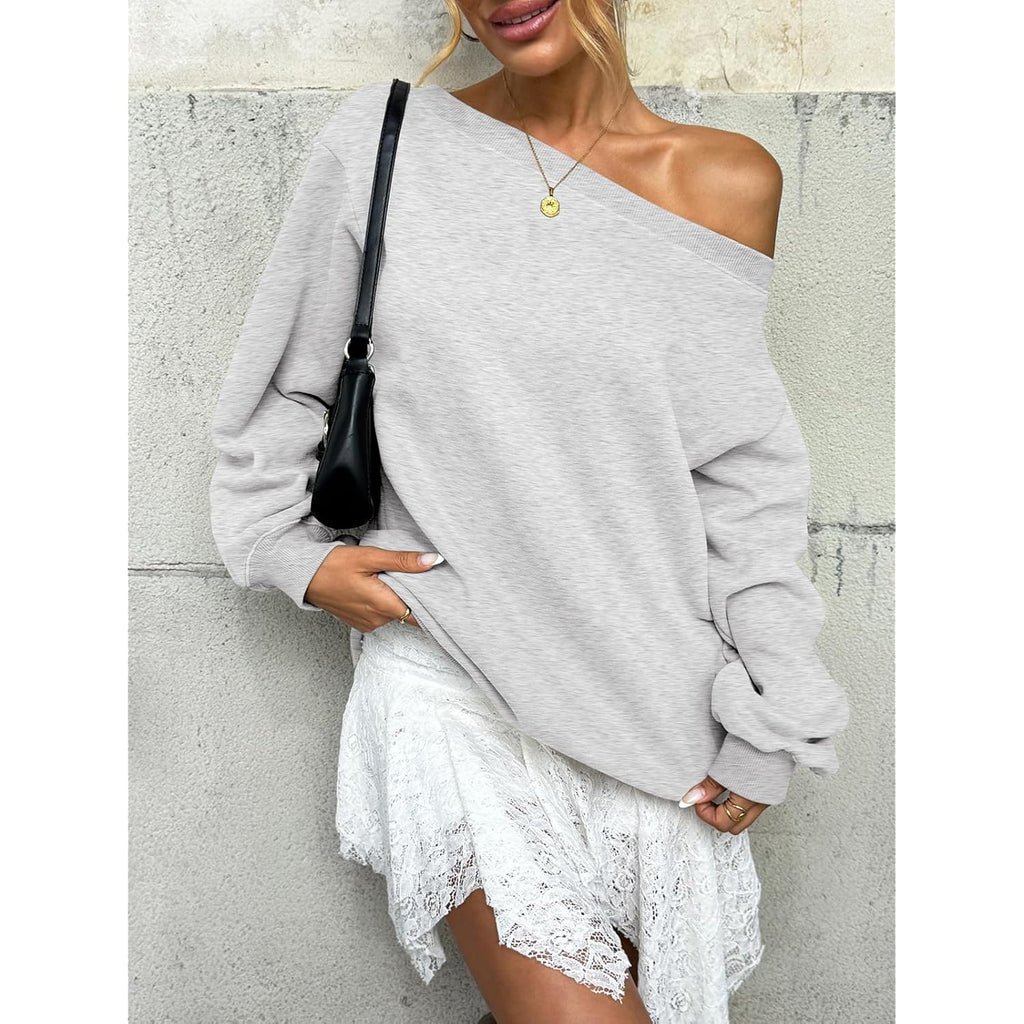 Womens Fleece Lined Sweatshirt Off Shoulder Long Sleeve Pullover Top Oversized Shirt Basic Slouchy Clothes 2026
