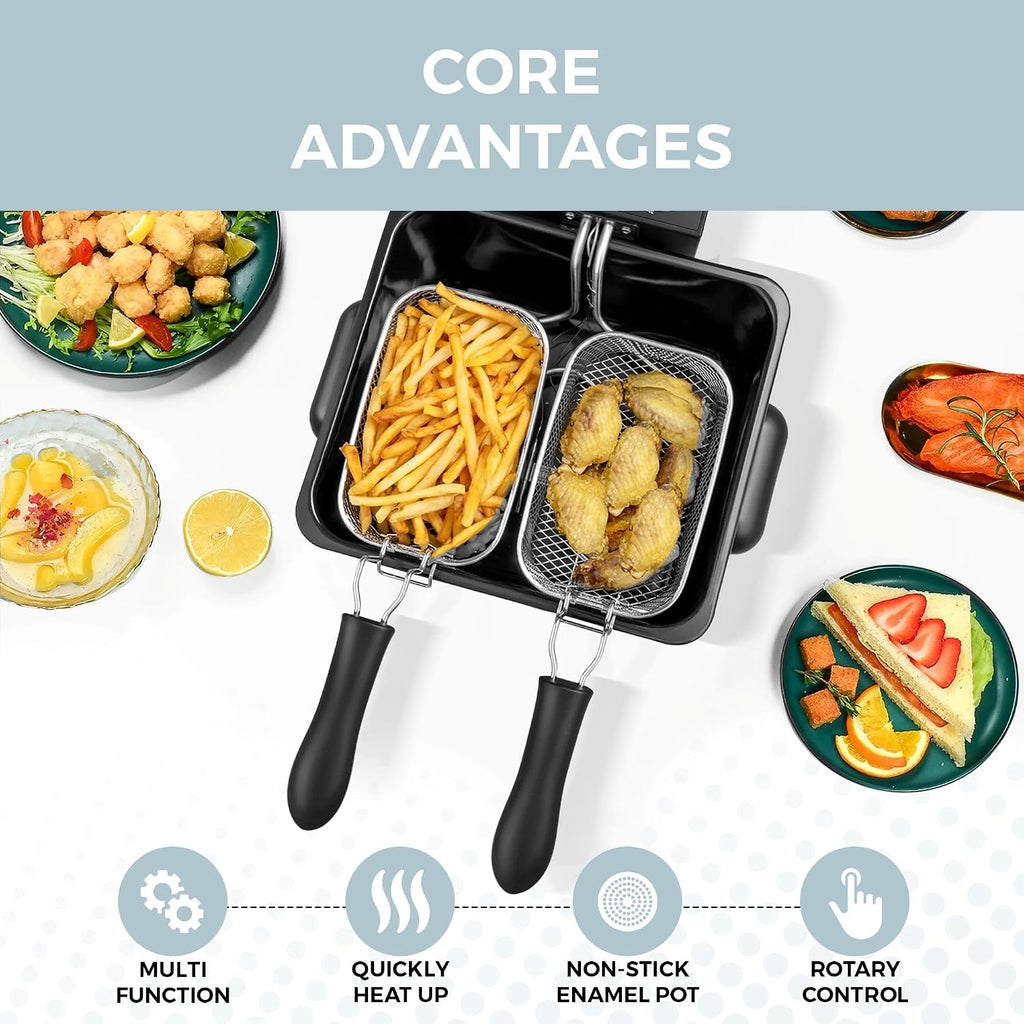 Alpha Living Electric Deep Fryer – 4.5L Deep Fryer With Basket With 2-Quart And 4-Quart Baskets – High-Grade Stainless Steel – Temperature Control And Timer – Ideal For Fried Chicken, Fries