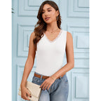LUYAA Tank Top for Women Ribbed Knit V Neck Lace Trim Sleeveless Tops Slim Fit Casual Going Out Cami 2026
