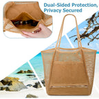 Iioscre Beach Bag for Women, Causal Hobo Pool Bags with Zipper Inner Pocket, Foldable Swim Tote Bag for Vacation Essentials