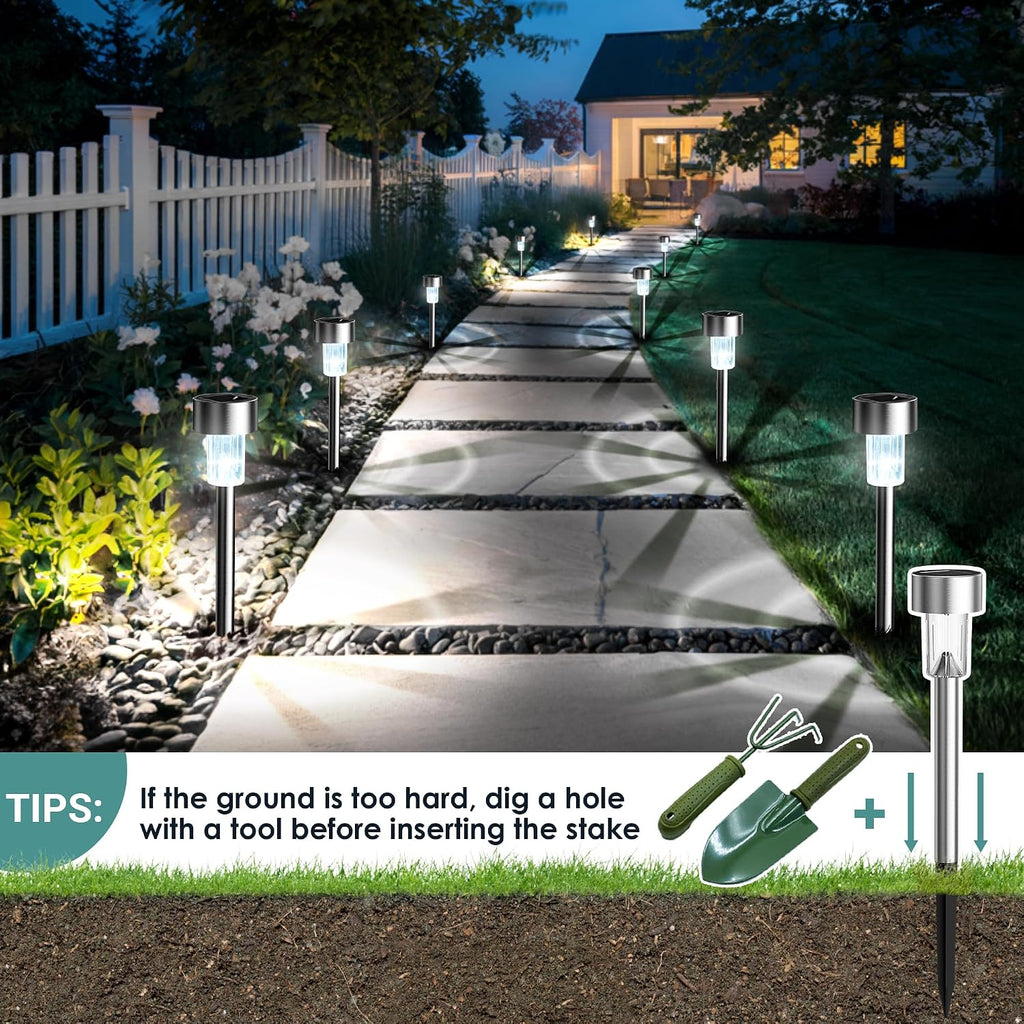Gigalumi Solar Lights Outdoor Waterproof, 12 Pack, Stainless Steel Led Solar Garden Lights For Patio, Lawn, Yard And Landscape, Cold White | Stainless Steel Led, Cold White Brightness, Ideal For Patio Lawn Yard Landscape, Durable Decorative Lighting
