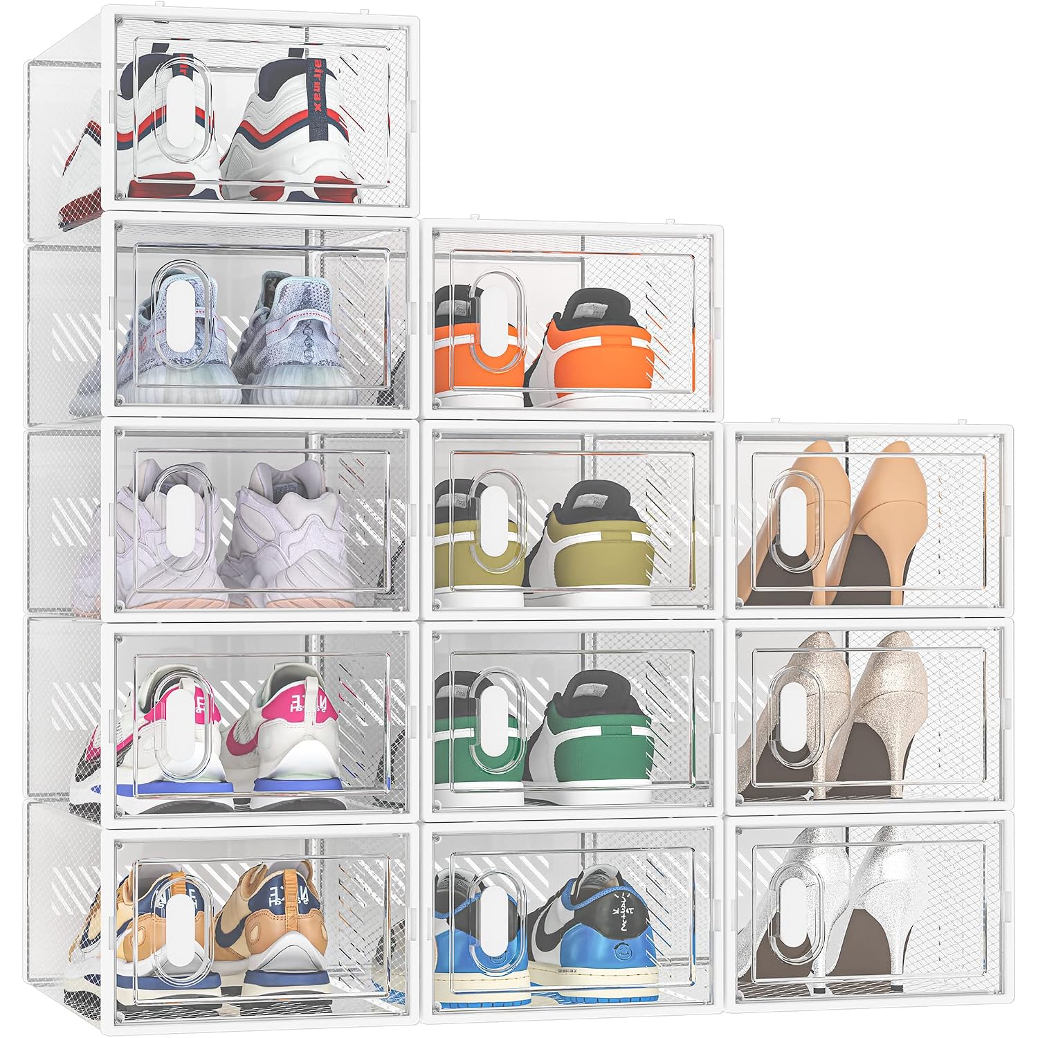 Simpdiy Shoe Storage, 12 Pack Shoe Organizer For Closet, Shoe Boxes Clear Plastic Stackable Shoe Containers With Lids For Size 10