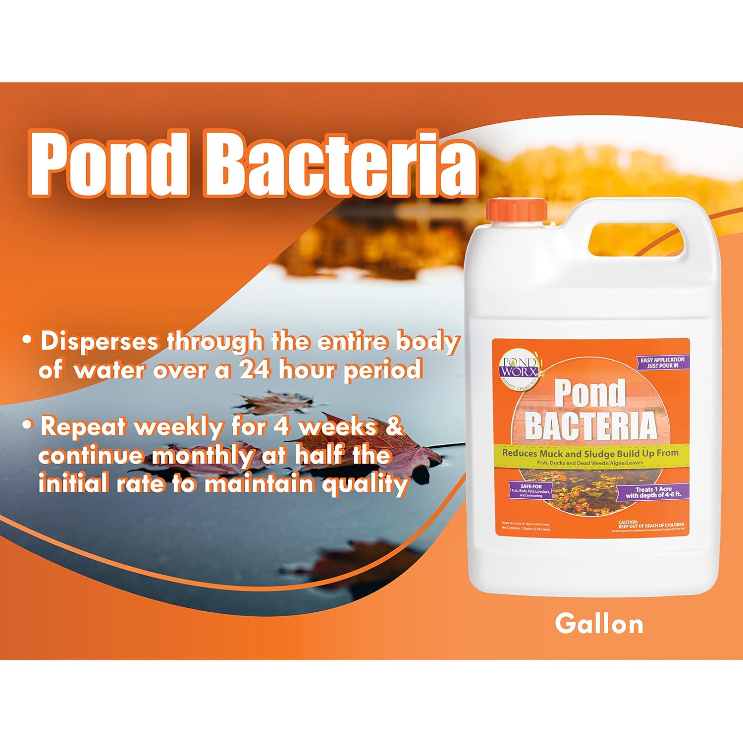 Pondworx Pond Bacteria - Formulated For Large Ponds, Water Features And Safe For Koi - Gallon