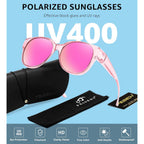 FEISEDY Fit Over Glasses Polarized Sunglasses, UV400 Protection for Driving & Outdoor Activities B0328 Transparent Pink Frame & Pink Mirror Lens