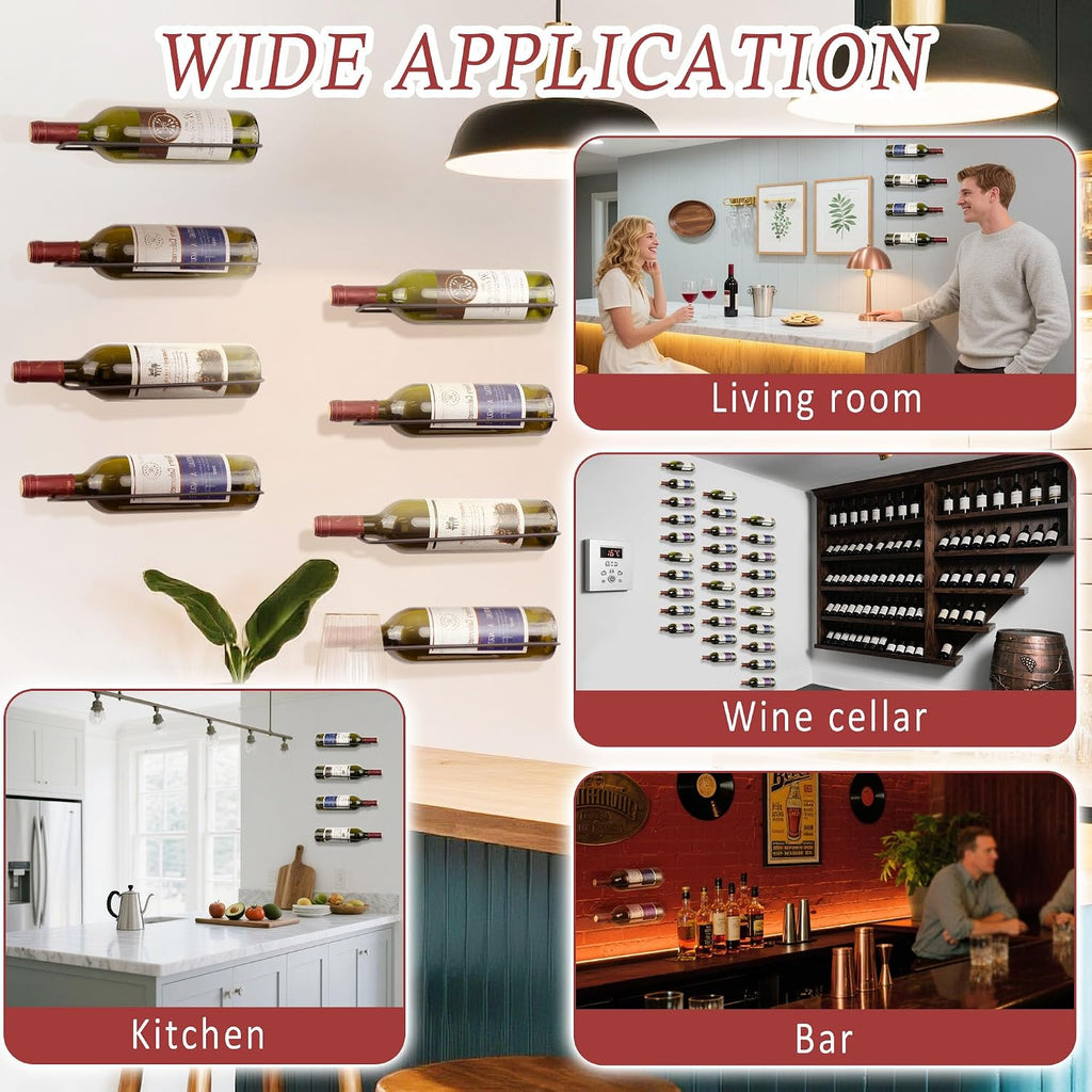 Flstudio Wall Mounted Wine Rack: 8 Bottle Wall Mount Wine Rack For Wine Bottles Display And Storage - Metal Wall Wine Bottle Organizer Holder For Wine Cellar Home Kitchen Bar Decor