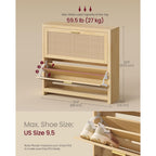 VASAGLE ELLAN Collection - Boho Shoe Storage Cabinet for Entryway Slim, Entry Shoe Cabinet with Rattan-Look Flip Drawers, Rounded Corners, Narrow for Entrance, Oak Beige UHSC601YC01