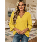 3/4 Length Sleeve Womens Tops Boho Trendy V Neck Shirts Blouses Dressy Casual Loose Fit Outfits Fashion