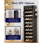 Kitsure 10-Tier Shoe Rack With Dust Cover, 17.5" X 12.4" X 69.3", Black | Space Saving Shoe Storage, Zapateras Organizer With Side Pocket, Shoe Organizer For Closet, Entryway, Bedroom