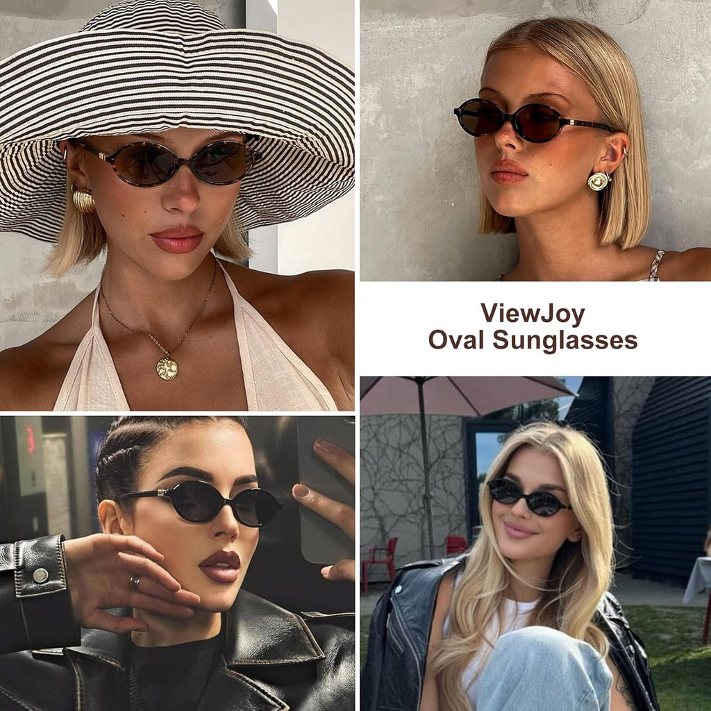 ViewJoy Retro Oval Sunglasses for Women Vintage 90s Y2K Trendy Designer Sun Glasses Black+tortoise