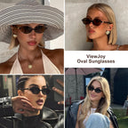 ViewJoy Retro Oval Sunglasses for Women Vintage 90s Y2K Trendy Designer Sun Glasses Black+tortoise