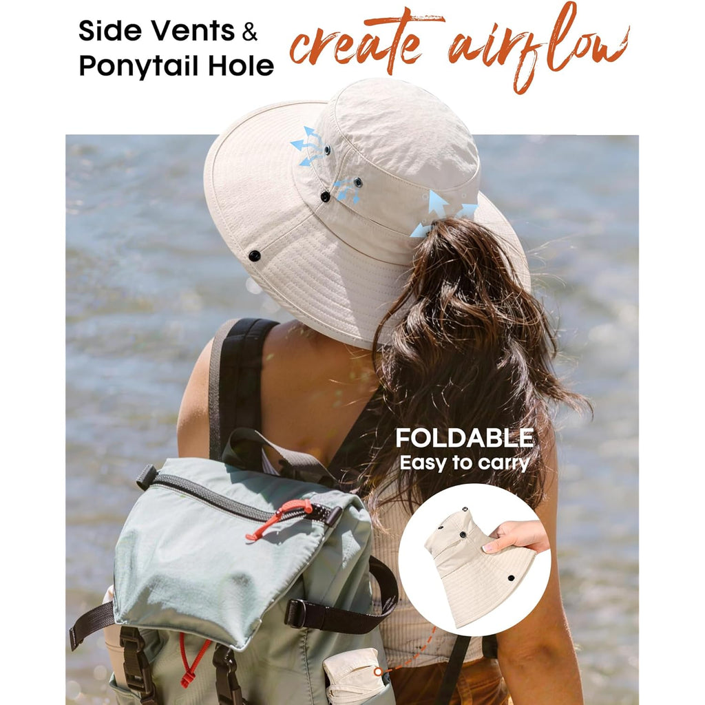 FURTALK Sun Hats for Women with Ponytail Hole Wide Brim Beach Bucket Hat UPF 50+ Fishing Hiking Outdoor Hats