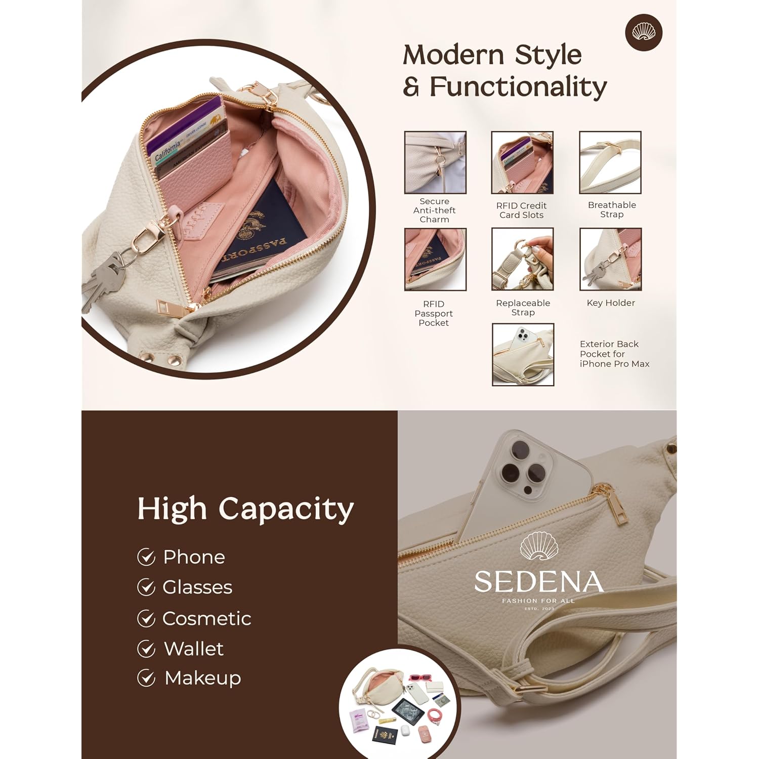 Anti Pickpocket Bag - Ivory Rfid Crossbody Bag For Travel, Adjustable Strap Multiple Compartments Anti Theft Crossbody Bags For Women Travel Size Essentials Crossbody Bags For Women Large Size