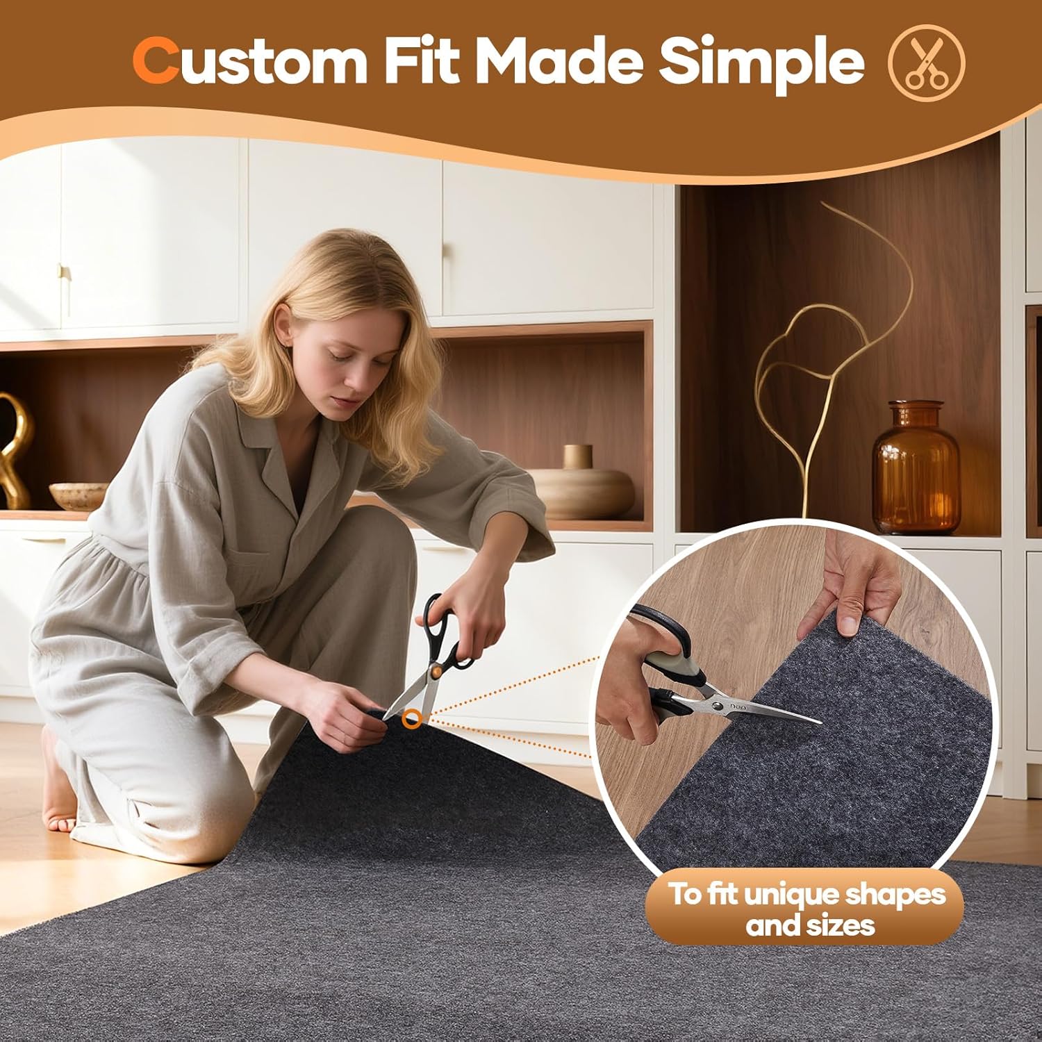 Veken Non Slip Cushioned Rug Pad Gripper 8 x 10 Ft, Felt and Silicone Backing, 1/4 inch Thick Carpet Liner for Hardwood Floors and Finishes, Under Area Rugs Anti Skid Mat, Keep Rugs Safe and in Place