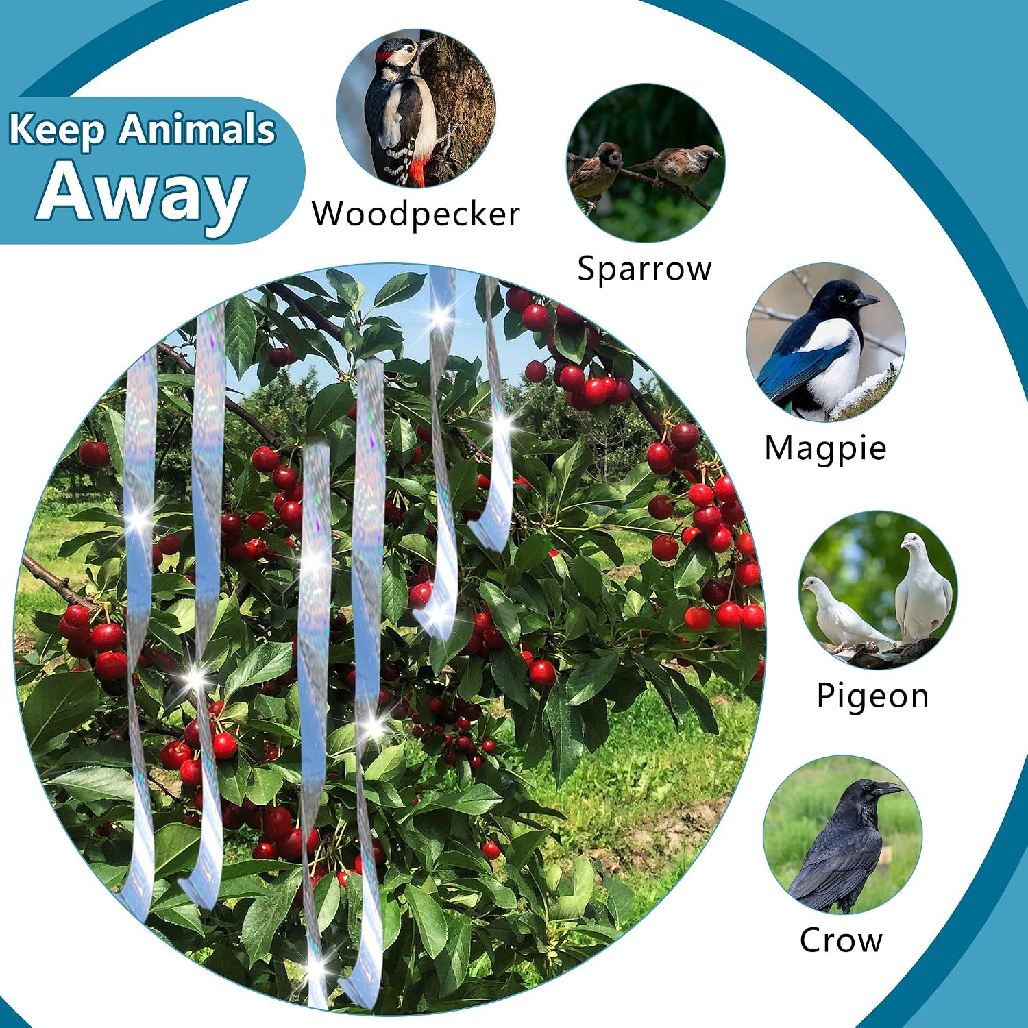 Bird Scare Tapes 262Ft*1 Reflective Flash Tape For Birds, Bird Scare Device Double Side Ribbon Scare Birds Away For House, Garden, Yard, Orchard, Patio, Outdoor