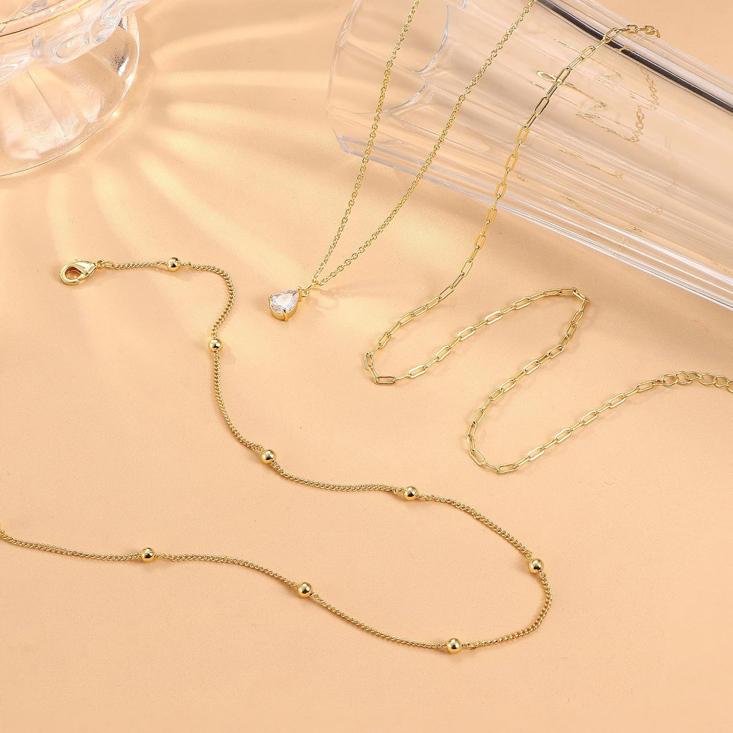 Kakonia Layered Gold Necklace for Women 14K Gold Plated Pendant Necklace Set Gold Necklace Satck Dainty Gold Chain Trendy Jewelry for Women