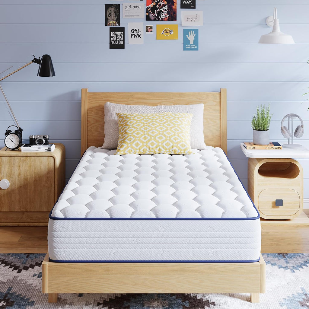 Avenco 6 Inch Twin Mattress For Fresh Sleep, Twin Size Mattresses With Innerspring For Pressure Relief, Bonnell Coil Hybrid Mattresses Breathable Cover Certipur-Us Certified Bed Mattress In A Box
