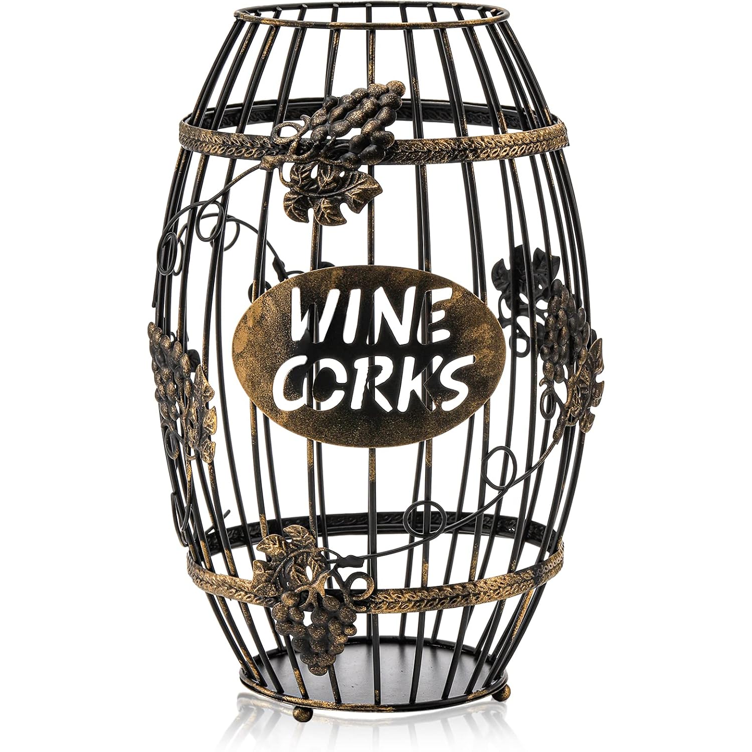 Zoofox Wine Cork Holder, Barrel-Shaped Metal Wine Cork Holder With Large Capacity, Decorative Vino Cork Storage Box For Kitchen, Great Gift Idea For Wine Lover