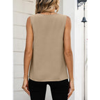 Women Tank Tops Ruched Shoulder Dressy Blouse Business Casual Outfits Sleeveless V Neck Shirt Beach Vacation Clothes